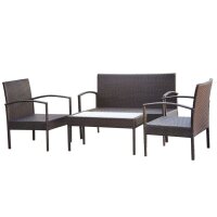 vidaXL 4-tlg. Garten-Lounge-Set mit Auflagen Poly Rattan Braun