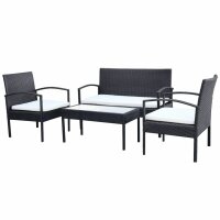 vidaXL 4-tlg. Garten-Lounge-Set mit Auflagen Poly Rattan Schwarz