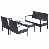 vidaXL 4-tlg. Garten-Lounge-Set mit Auflagen Poly Rattan Schwarz