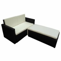 vidaXL 2-tlg. Garten-Lounge-Set mit Auflagen Poly Rattan Schwarz