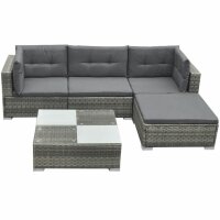 vidaXL 5-tlg. Garten-Lounge-Set mit Auflagen Poly Rattan Grau