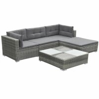 vidaXL 5-tlg. Garten-Lounge-Set mit Auflagen Poly Rattan Grau