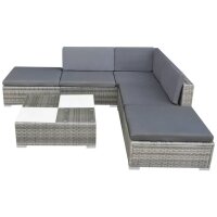 vidaXL 6-tlg. Garten-Lounge-Set mit Auflagen Poly Rattan Grau