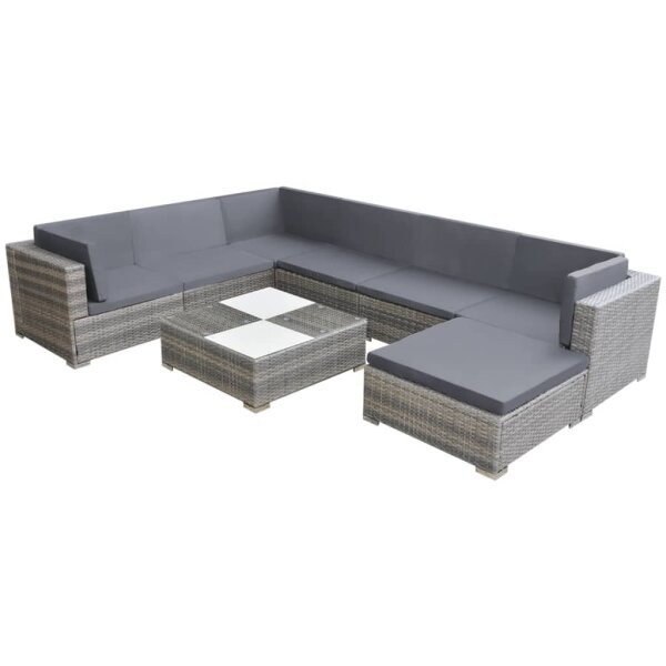 vidaXL 8-tlg. Garten-Lounge-Set mit Auflagen Poly Rattan Grau