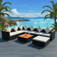 vidaXL 8-tlg. Garten-Lounge-Set mit Auflagen Poly Rattan Schwarz