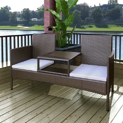 vidaXL 2-Sitzer-Gartensofa mit Teetisch Poly Rattan Braun