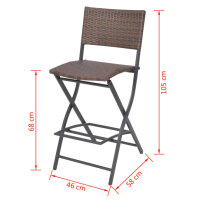 vidaXL 7-tlg. Garten-Essgruppe Klappbar Stahl Poly Rattan Braun