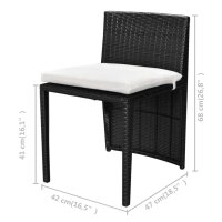 vidaXL 3-tlg. Bistro-Set mit Auflagen Poly Rattan Schwarz