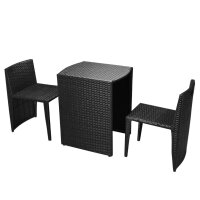 vidaXL 3-tlg. Bistro-Set mit Auflagen Poly Rattan Schwarz