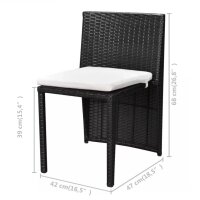 vidaXL 3-tlg. Bistro-Set mit Auflagen Poly Rattan Schwarz