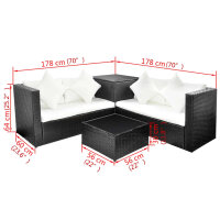 vidaXL 4-tlg. Garten-Lounge-Set mit Auflagen Poly Rattan Schwarz