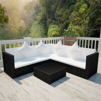 vidaXL 4-tlg. Garten-Lounge-Set mit Auflagen Poly Rattan Schwarz