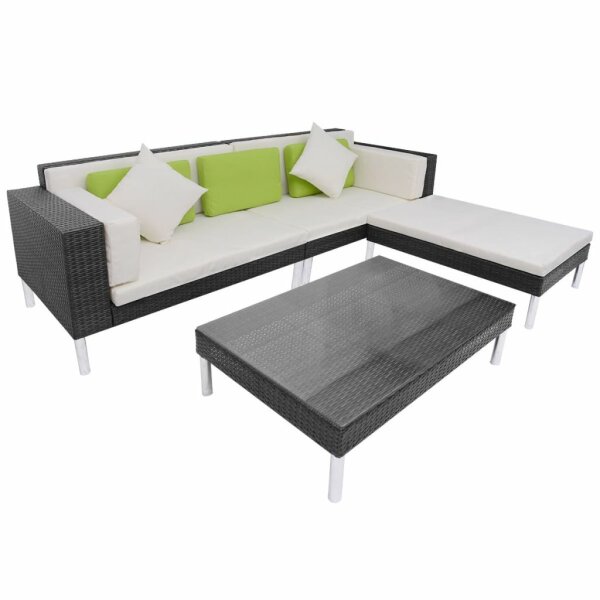 vidaXL 4-tlg. Garten-Lounge-Set mit Auflagen Poly Rattan Schwarz