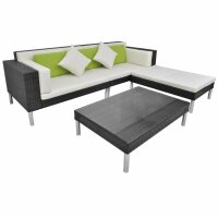 vidaXL 4-tlg. Garten-Lounge-Set mit Auflagen Poly Rattan Schwarz