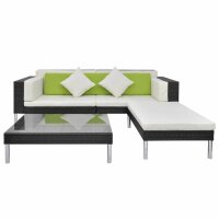 vidaXL 4-tlg. Garten-Lounge-Set mit Auflagen Poly Rattan Schwarz