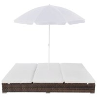 vidaXL Outdoor-Loungebett mit Sonnenschirm Poly Rattan Braun