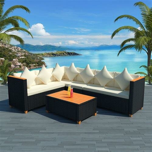 vidaXL 4-tlg. Garten-Lounge-Set mit Auflagen Poly Rattan Schwarz