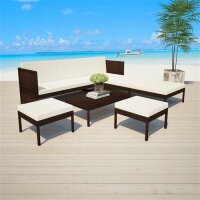 vidaXL 6-tlg. Garten-Lounge-Set mit Auflagen Poly Rattan...