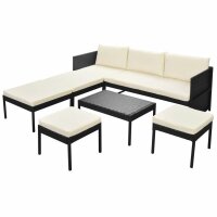 vidaXL 6-tlg. Garten-Lounge-Set mit Auflagen Poly Rattan Schwarz