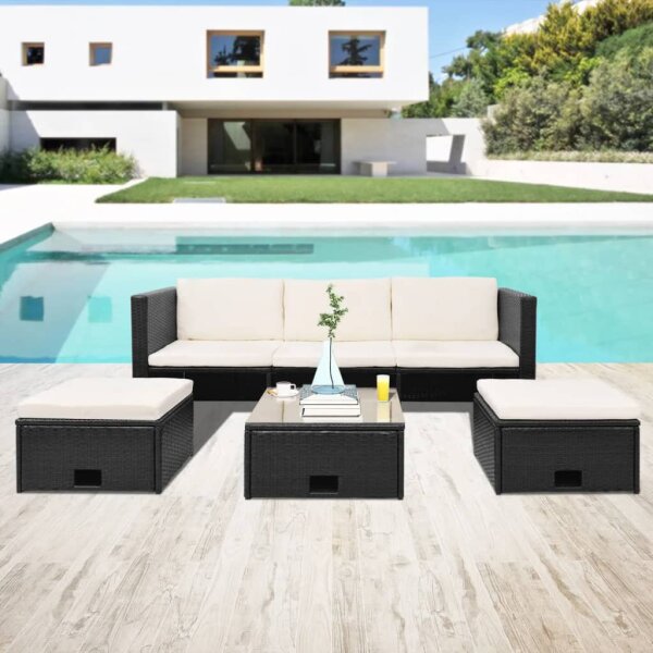 vidaXL 4-tlg. Garten-Lounge-Set mit Auflagen Poly Rattan Schwarz