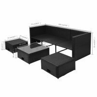 vidaXL 4-tlg. Garten-Lounge-Set mit Auflagen Poly Rattan Schwarz