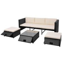 vidaXL 4-tlg. Garten-Lounge-Set mit Auflagen Poly Rattan Schwarz