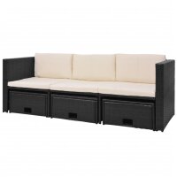 vidaXL 4-tlg. Garten-Lounge-Set mit Auflagen Poly Rattan Schwarz