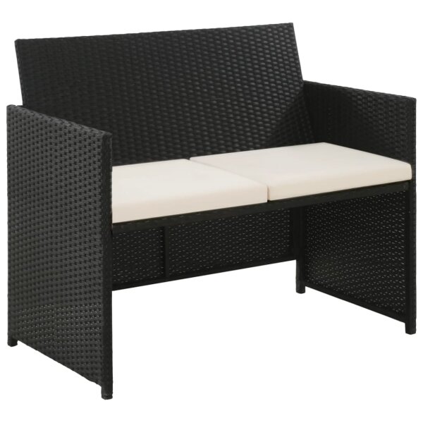 vidaXL 2-Sitzer-Gartensofa mit Polstern Schwarz Poly Rattan