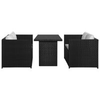 vidaXL 3-tlg. Garten-Lounge-Set mit Auflagen Poly Rattan Schwarz