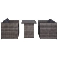 vidaXL 3-tlg. Bistro-Set mit Auflagen Poly Rattan Grau