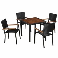 vidaXL 5-tlg. Garten-Essgruppe Poly Rattan Akazie Massivholz Schwarz