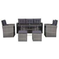 vidaXL 6-tlg. Garten-Lounge-Set mit Auflagen Poly Rattan...