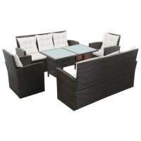 vidaXL 5-tlg. Garten-Lounge-Set mit Auflagen Poly Rattan...