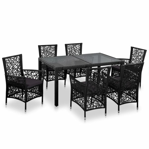 vidaXL 7-tlg. Garten-Essgruppe Poly Rattan Schwarz