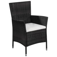 vidaXL Gartenstuhl und Hocker mit Polstern Poly Rattan Schwarz