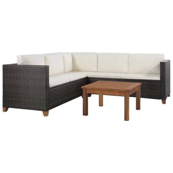 vidaXL 4-tlg. Garten-Lounge-Set mit Auflagen Poly Rattan Braun