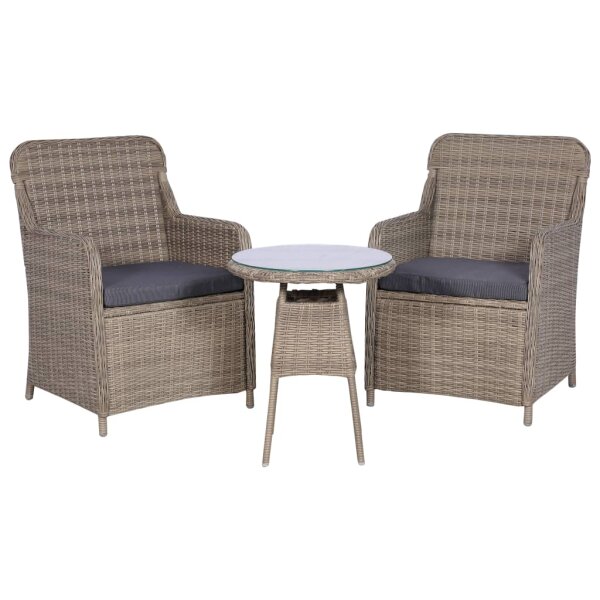 vidaXL 3-tlg. Bistro-Set mit Kissen Poly Rattan Braun