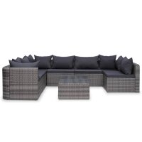 vidaXL 8-tlg. Garten-Lounge-Set mit Auflagen Poly Rattan Grau