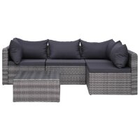 vidaXL 5-tlg. Garten-Sofagarnitur mit Polstern &amp; Kissen Poly Rattan Grau