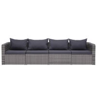 vidaXL 4-tlg. Garten-Sofagarnitur mit Kissen Grau Poly Rattan