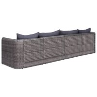 vidaXL 4-tlg. Garten-Sofagarnitur mit Kissen Grau Poly Rattan