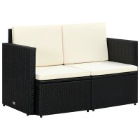vidaXL 2-Sitzer-Gartensofa mit Auflagen Schwarz Poly Rattan