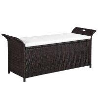 vidaXL Truhenbank mit Polster 138 cm Poly Rattan Braun