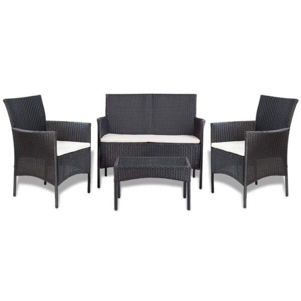 vidaXL 4-tlg. Garten-Lounge-Set mit Auflagen Poly Rattan Schwarz