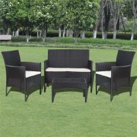 vidaXL 4-tlg. Garten-Lounge-Set mit Auflagen Poly Rattan Schwarz