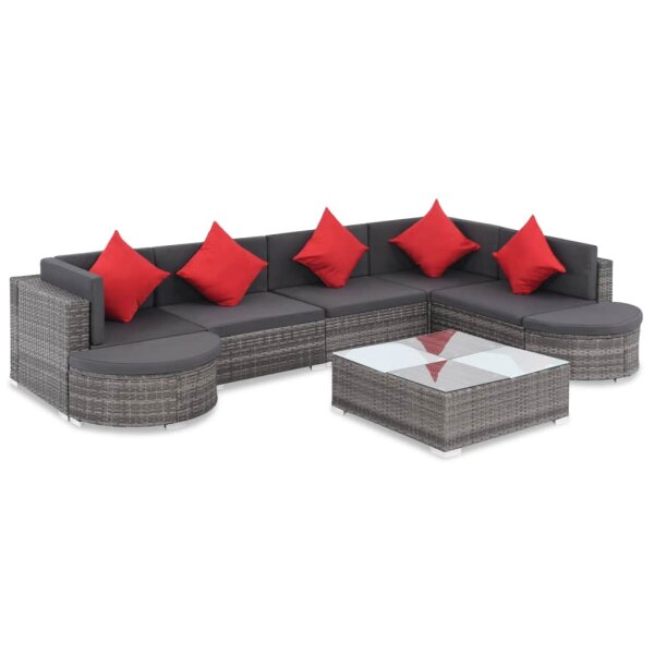 vidaXL 8-tlg. Garten-Lounge-Set mit Auflagen Poly Rattan Grau