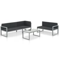 vidaXL Garten-Sofagarnitur 3-tlg. mit Kissen Aluminium Schwarz