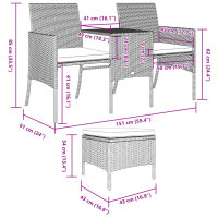 vidaXL 2-Sitzer-Gartensofa mit Tisch &amp; Hocker Poly Rattan Braun