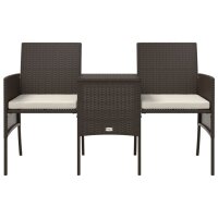 vidaXL 2-Sitzer-Gartensofa mit Tisch &amp; Hocker Poly Rattan Braun