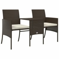 vidaXL 2-Sitzer-Gartensofa mit Tisch &amp; Hocker Poly Rattan Braun